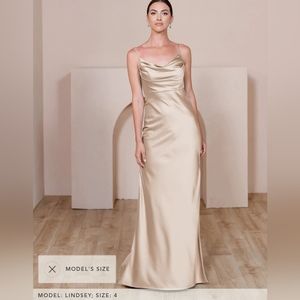 Revelry Skye Satin Gold Champagne Bridesmaid dress Sz 4